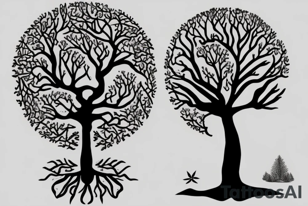 Tree without leaves from knee to toes tattoo idea