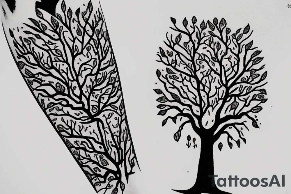 Tree without leaves from knee to toes tattoo idea