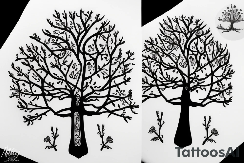 caal tree from knee to toes tattoo idea