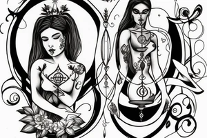 A geek goddess holding an hourglass tattoo idea