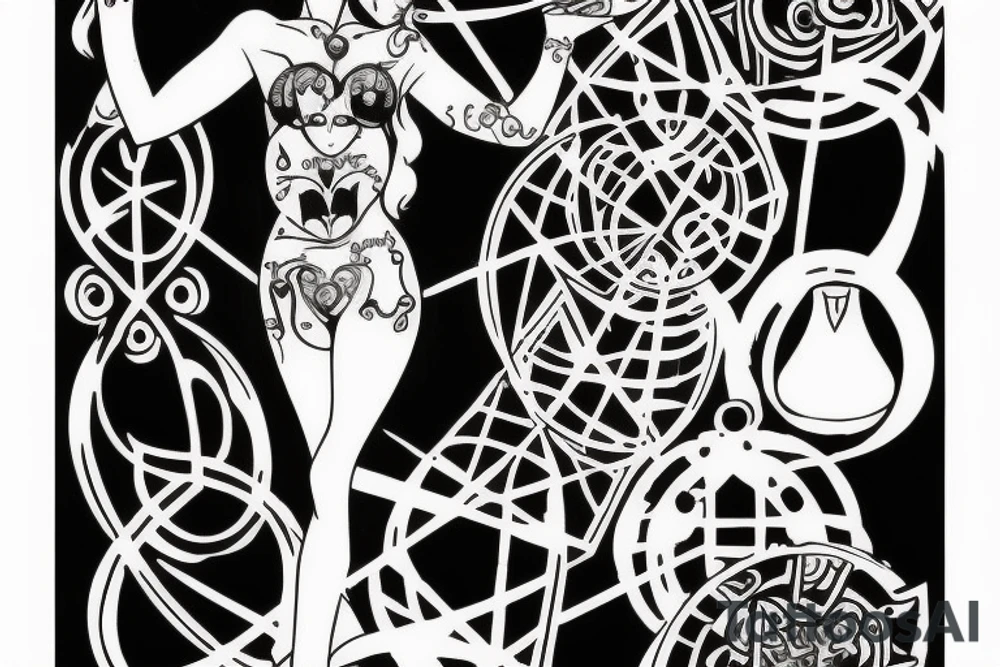 A geek goddess holding an hourglass tattoo idea