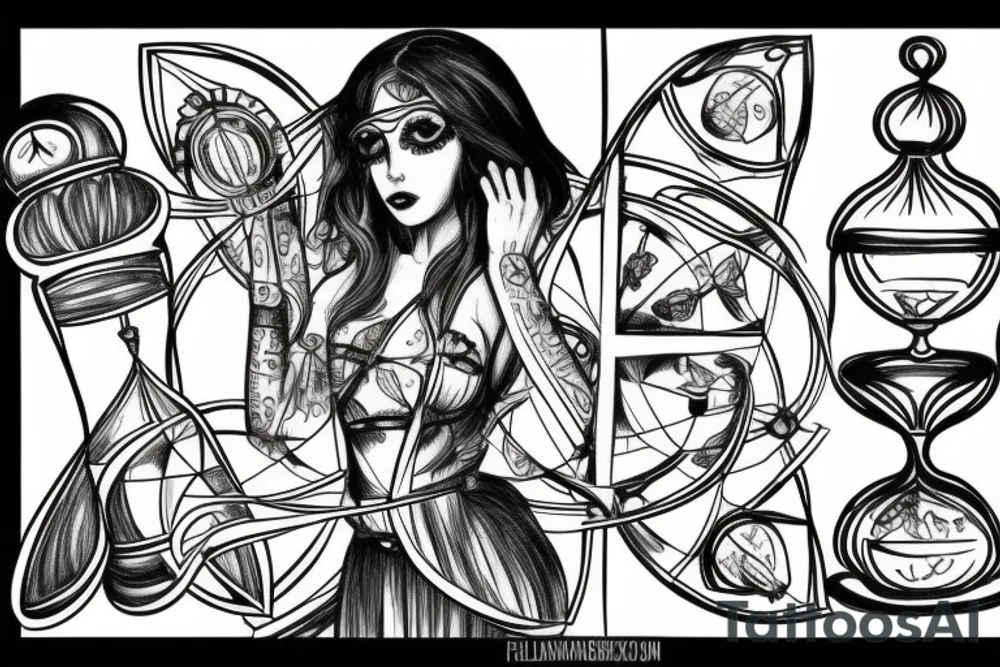 A geek goddess holding an hourglass tattoo idea