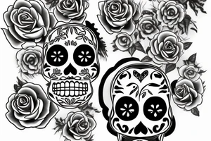 Calavera surrounded by roses tattoo idea