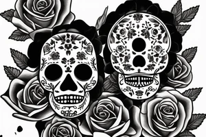 Calavera surrounded by roses tattoo idea