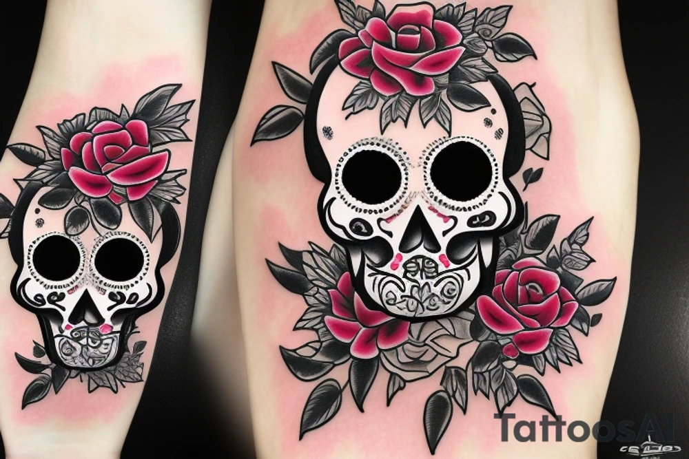 Calavera surrounded by roses tattoo idea
