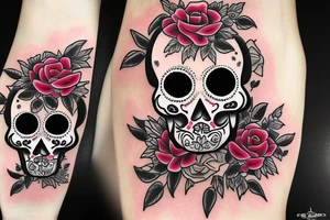 Calavera surrounded by roses tattoo idea
