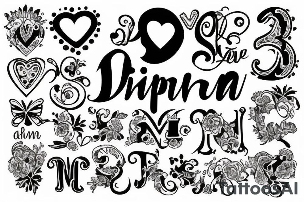 The name DIMPI with love sign tattoo idea