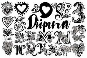 The name DIMPI with love sign tattoo idea