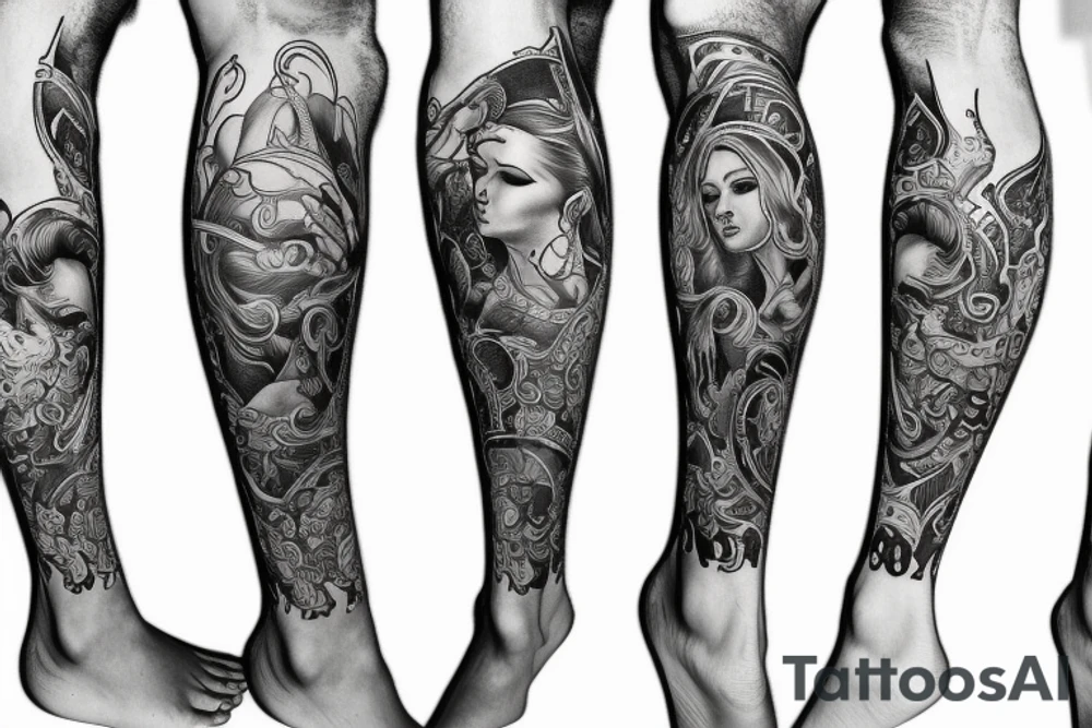 religious full leg sleeve tattoo idea
