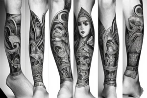 religious full leg sleeve tattoo idea