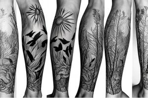 religious and nature full leg sleeve tattoo idea