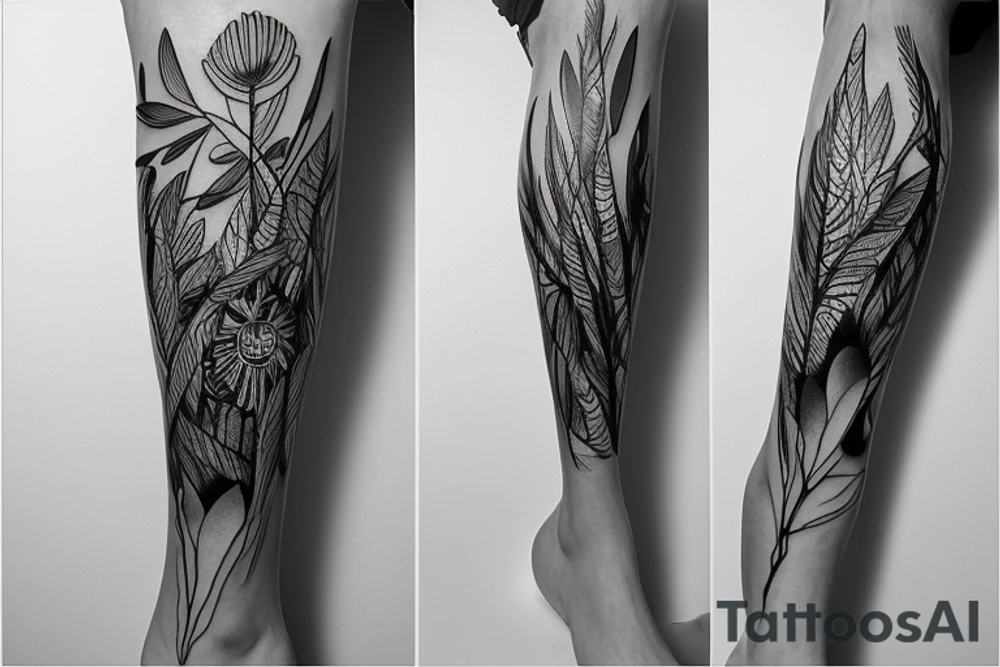 religious and nature full leg sleeve tattoo idea