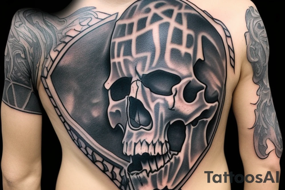 A scary skull in a las vegas Raiders logo tattoo idea