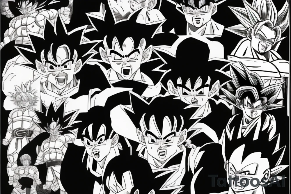 Goku with anime background tattoo idea