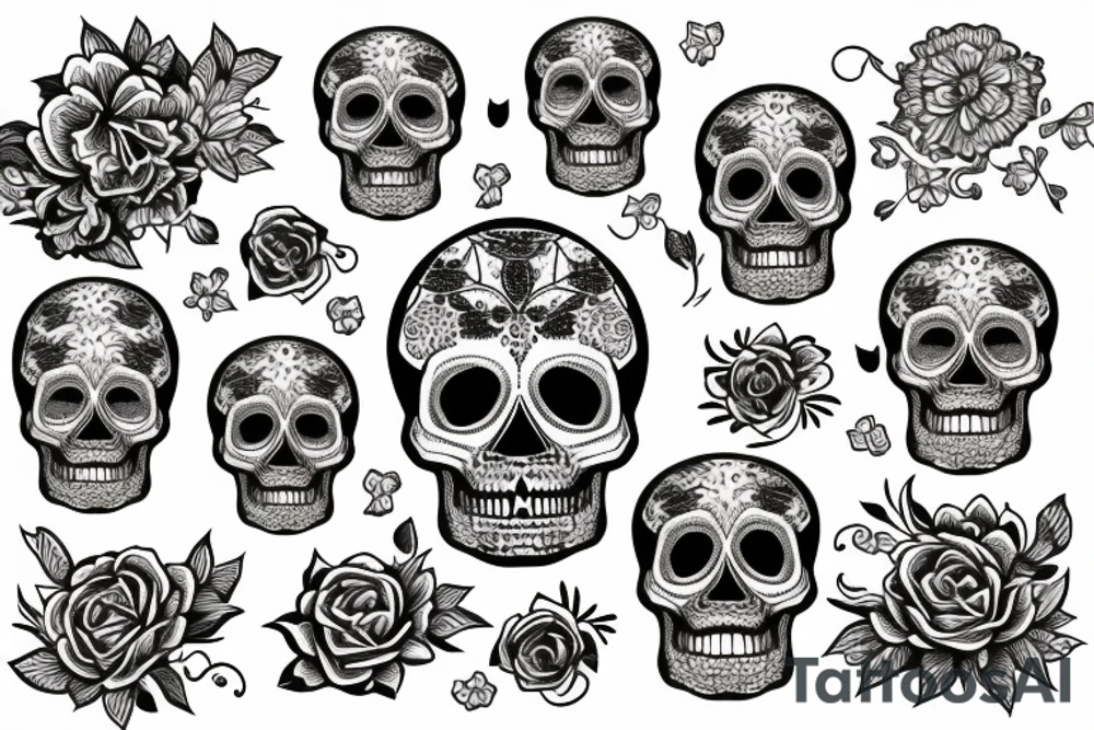 Skull with flower background tattoo idea