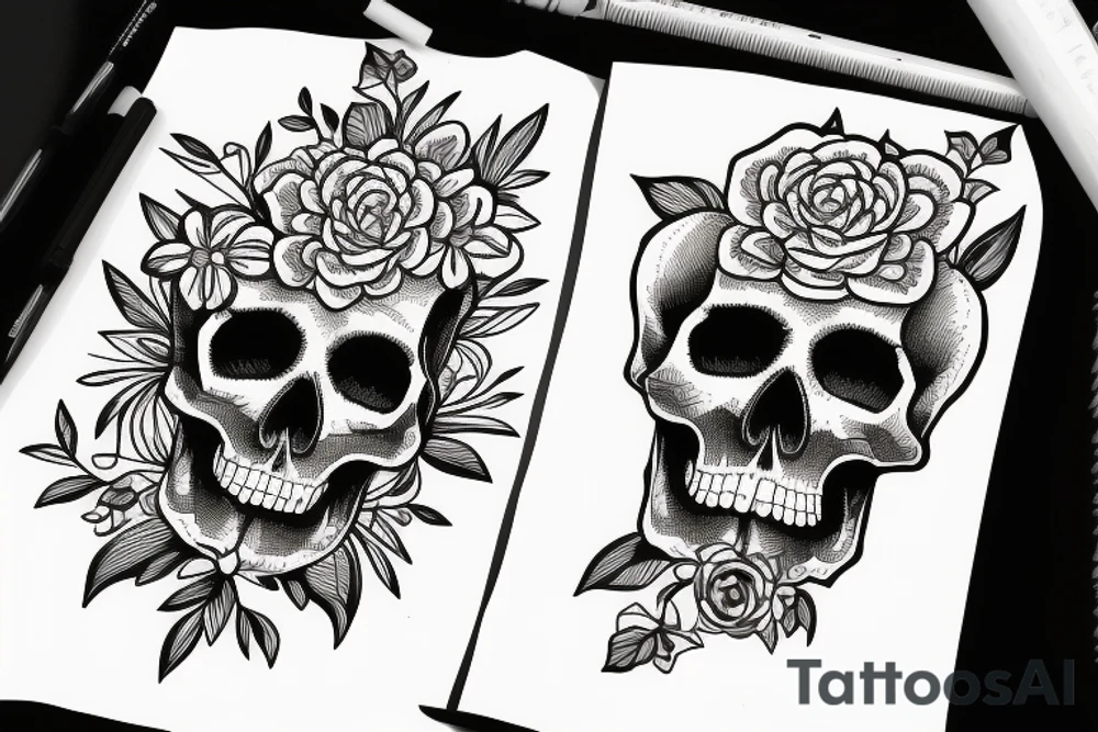 Skull with flower background tattoo idea