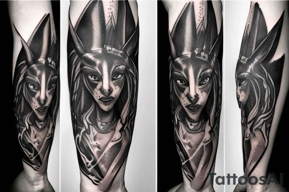 Anubis with flames tattoo idea
