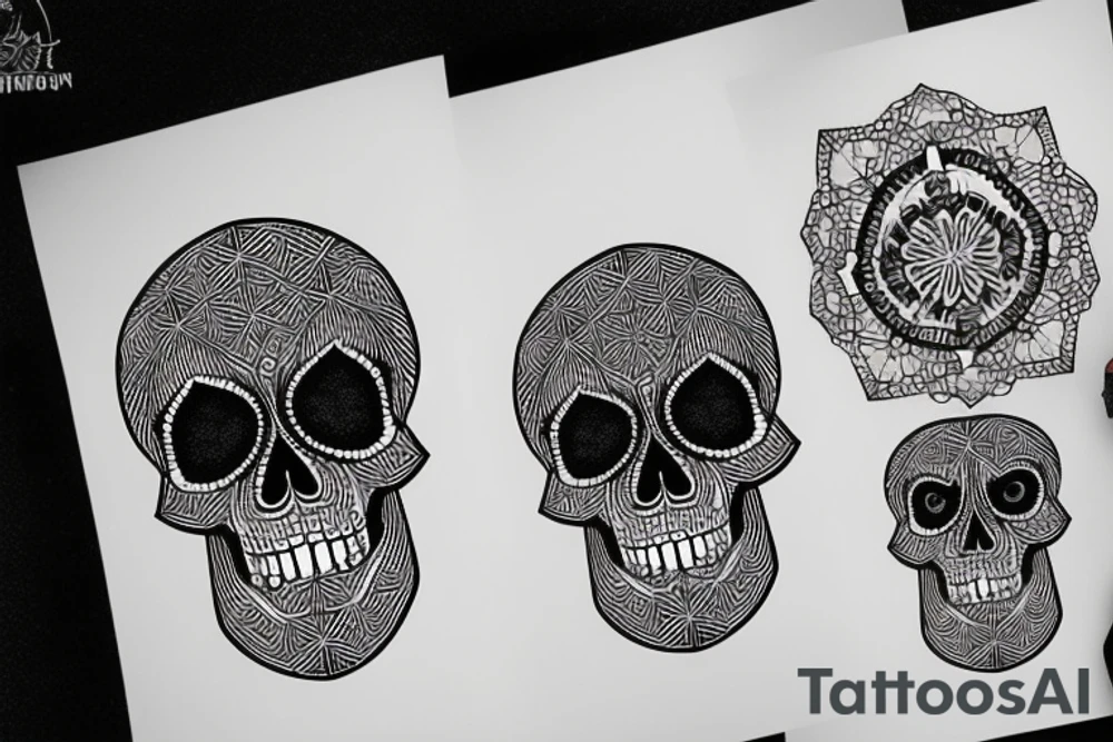 Skull with geometric pattern background tattoo idea