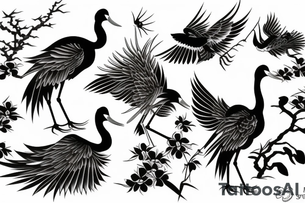 Two Japanese crane tattoo idea