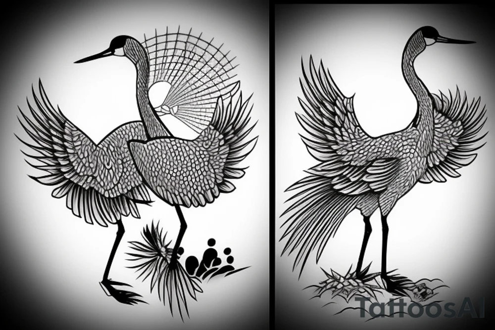 Two Japanese crane  together tattoo idea