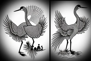 Two Japanese crane  together tattoo idea