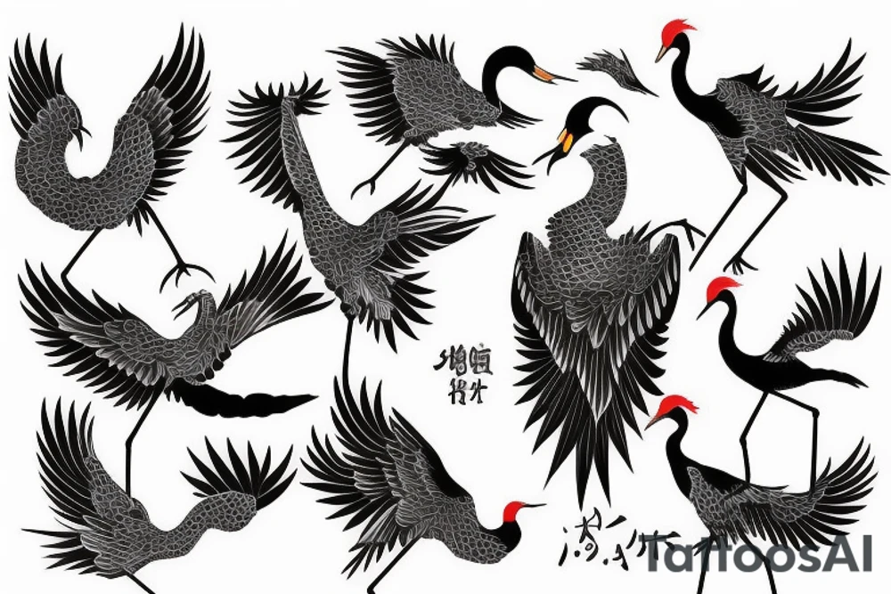 Two Japanese crane  together tattoo idea