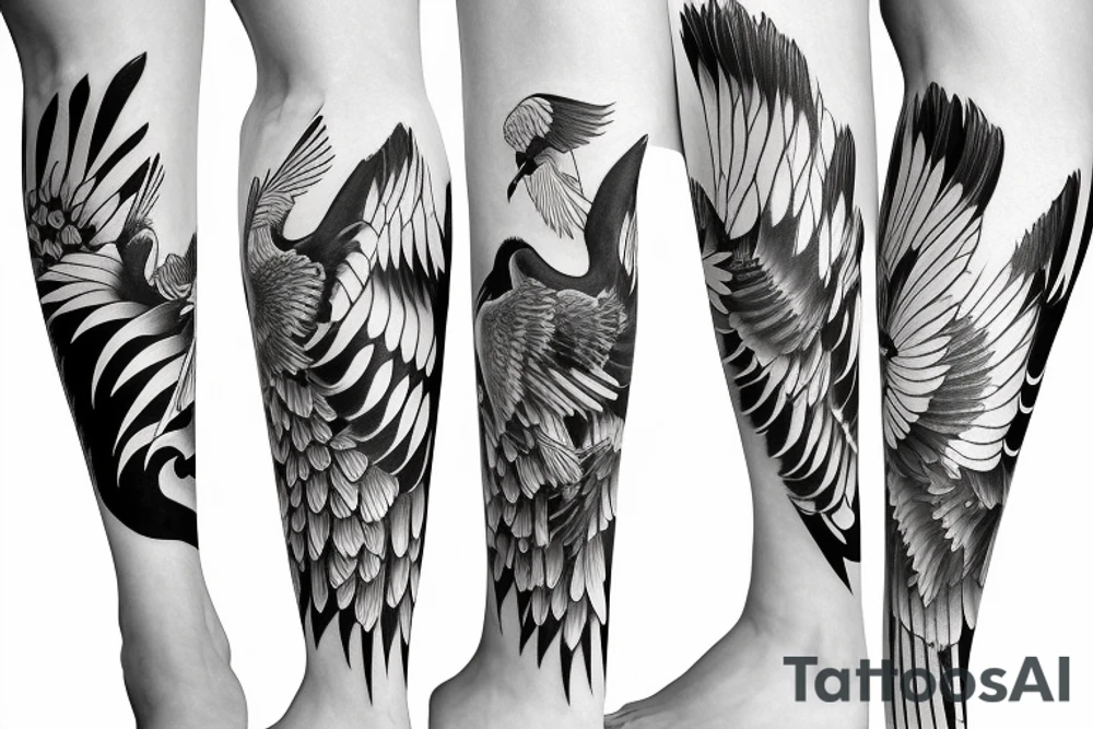 Two Japanese cranes together for leg sleeve tattoo idea