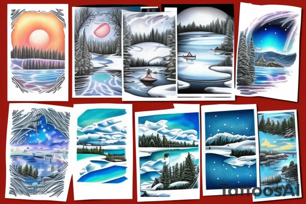 Minnesota winter lake landscape tattoo idea