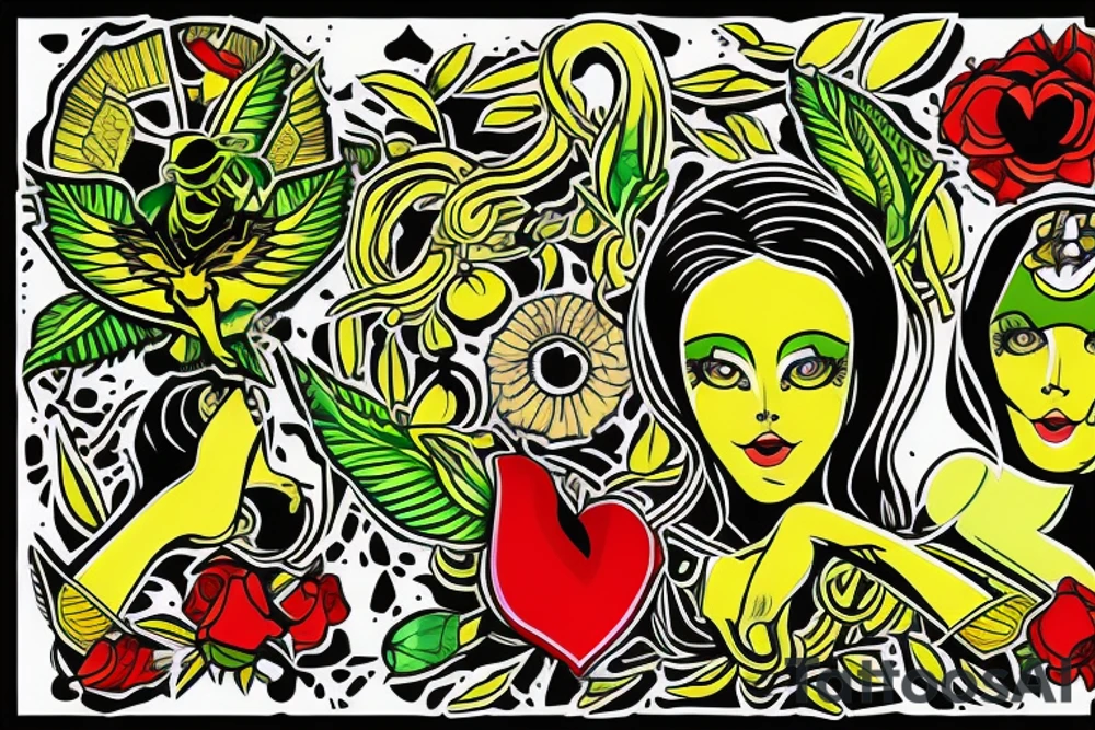 3 people's under olive three with colors of green yellow red tattoo idea