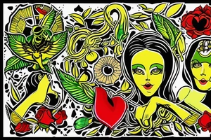 3 people's under olive three with colors of green yellow red tattoo idea