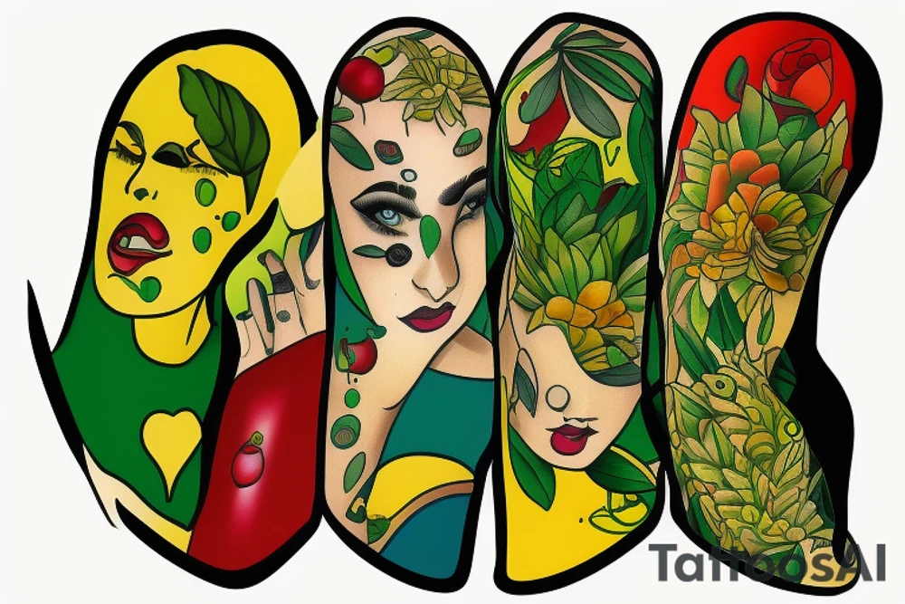 3 people's under olive three with colors of green yellow red tattoo idea