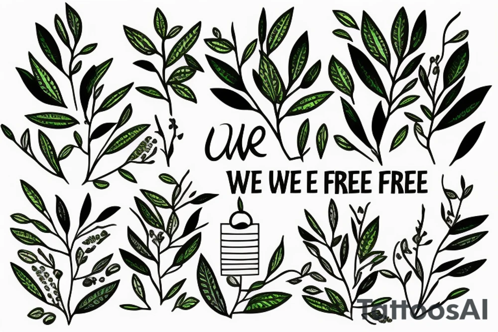 Olive tree with sentence "we are free" tattoo idea