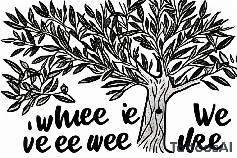 Olive tree with sentence "we are free" tattoo idea
