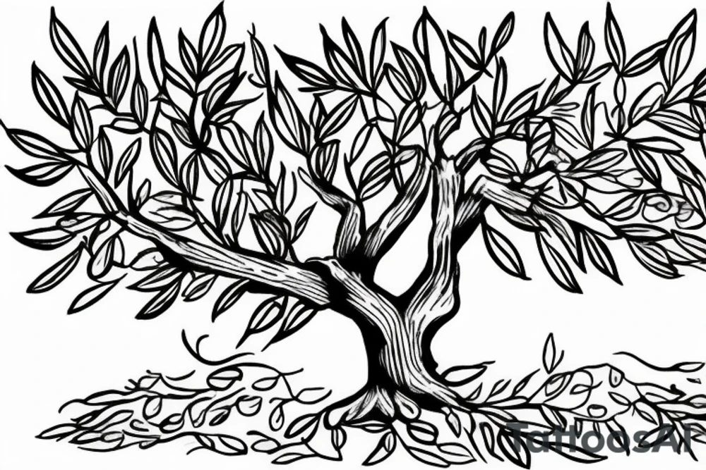 Olive tree with sentence "we are free" tattoo idea