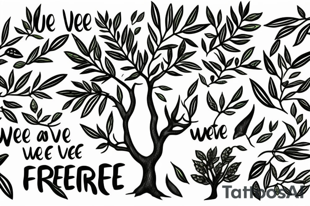 Olive tree with sentence "we are free" tattoo idea