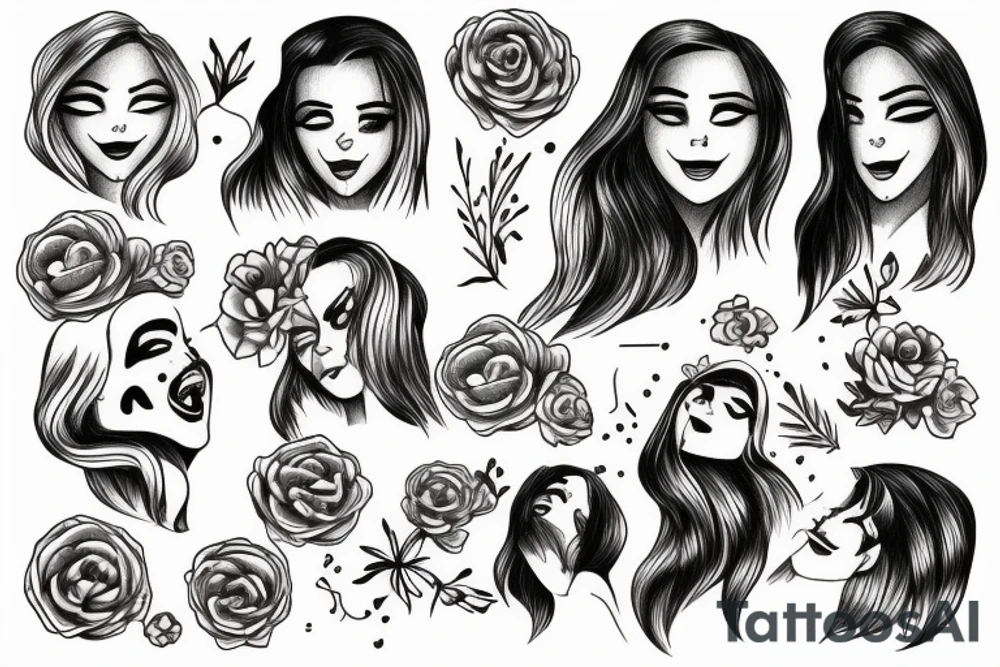 Woman looking to the sky. Half smiling and half crying tattoo idea