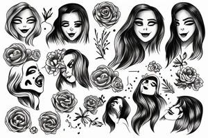 Woman looking to the sky. Half smiling and half crying tattoo idea