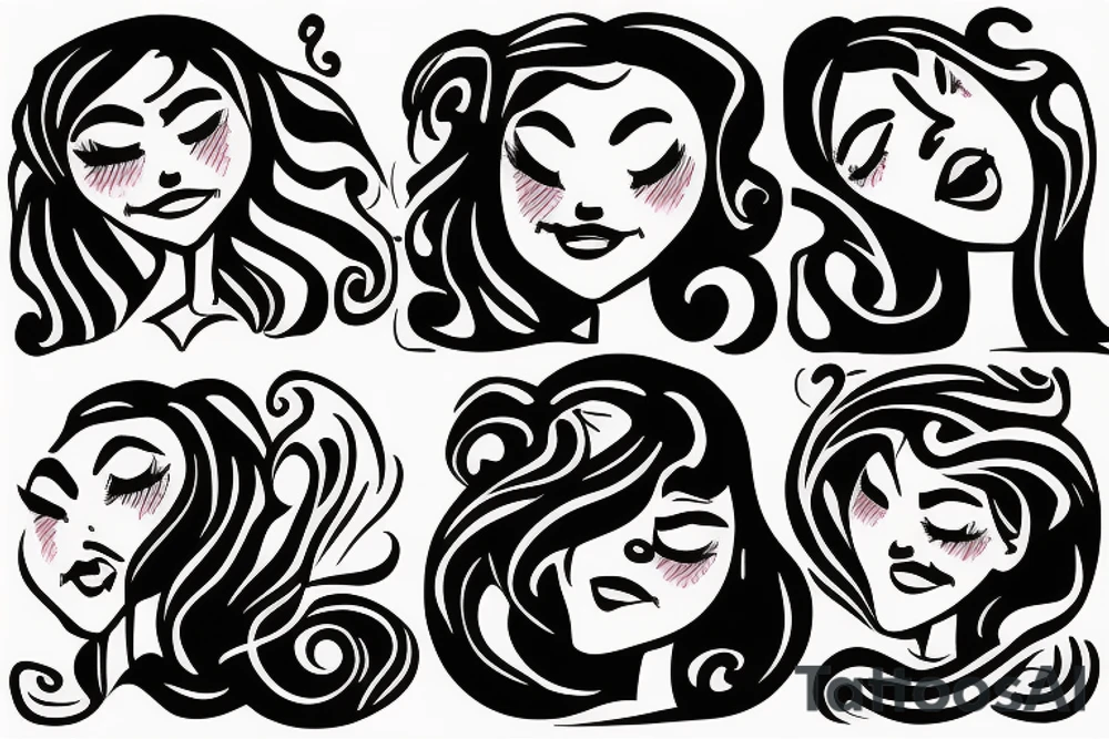Woman looking to the sky. Half smiling and half crying tattoo idea