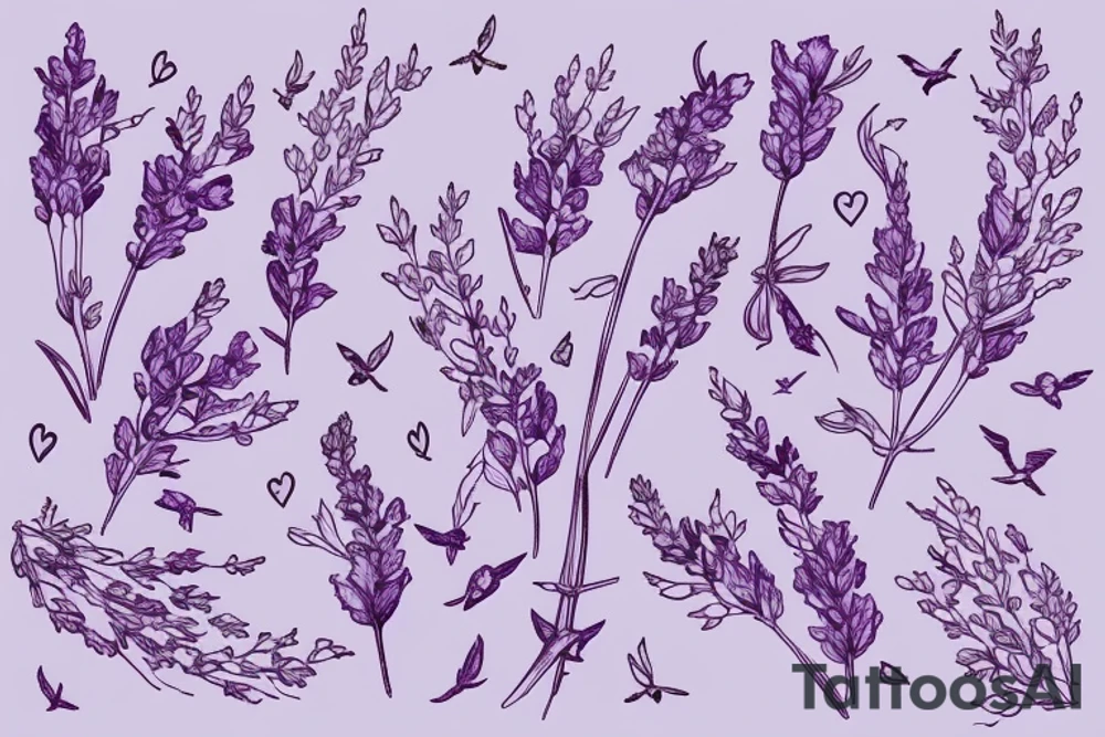 Lavender twig with flying birds around tattoo idea