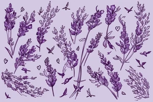 Lavender twig with flying birds around tattoo idea