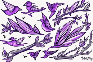 Lavender twig with flying birds around tattoo idea