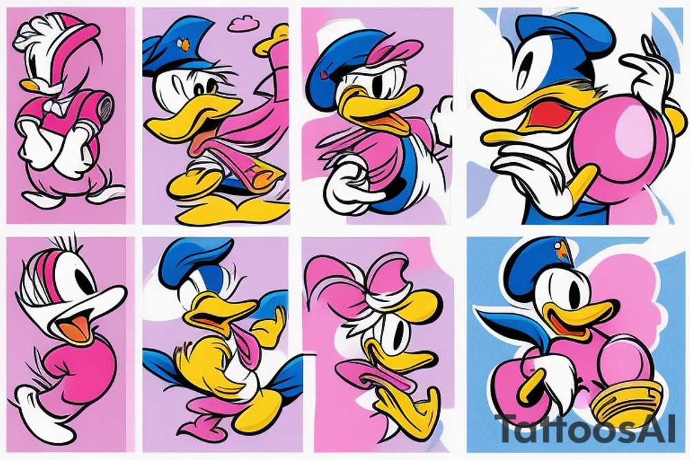 Donald Duck riding a pink elephant while eating ice cream tattoo idea
