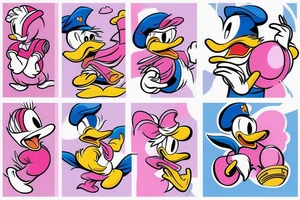 Donald Duck riding a pink elephant while eating ice cream tattoo idea