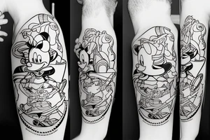 Donald Duck riding a pink elephant while eating ice cream tattoo idea