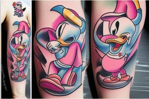 Donald Duck riding a pink elephant while eating ice cream tattoo idea