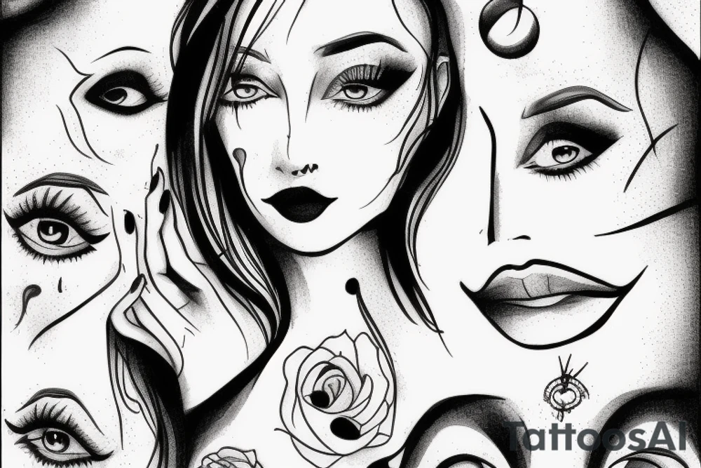 A Woman face with empty eyes tattoo idea