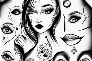 A Woman face with empty eyes tattoo idea