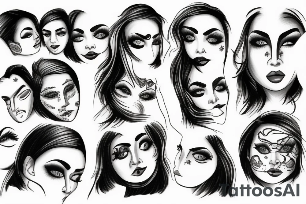 A Woman face with empty eyes tattoo idea