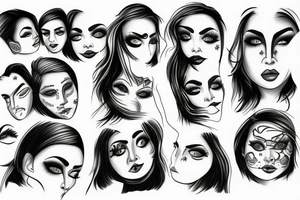 A Woman face with empty eyes tattoo idea