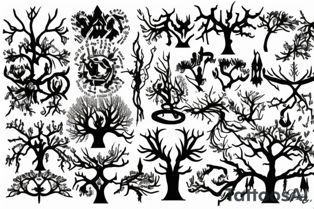 Tombstone in front of a big tree tattoo idea